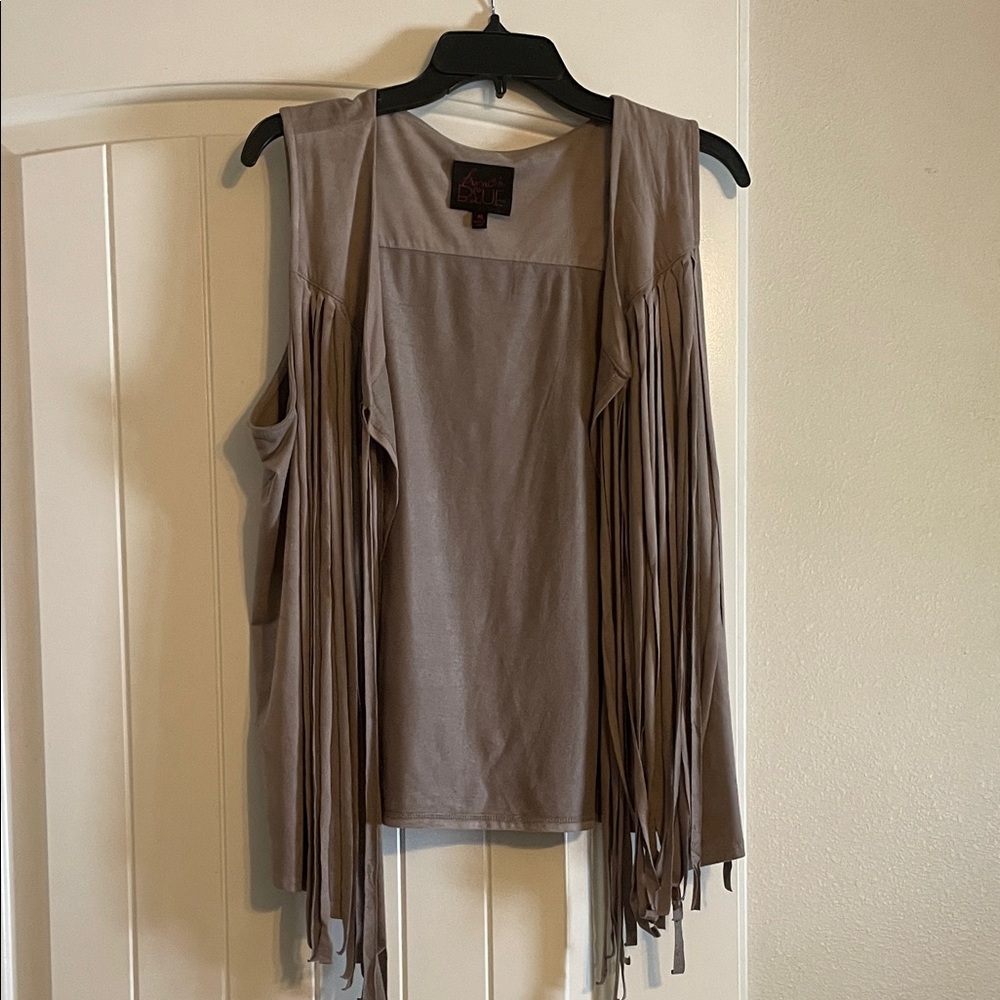 Frenchi Taupe Fringe Tank Top
